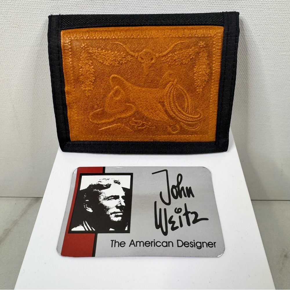 NWT JOHN WEITZ Leather Panel Collection Tri-Fold Cowboy Wallet BLACK / 3.5”x4.5”